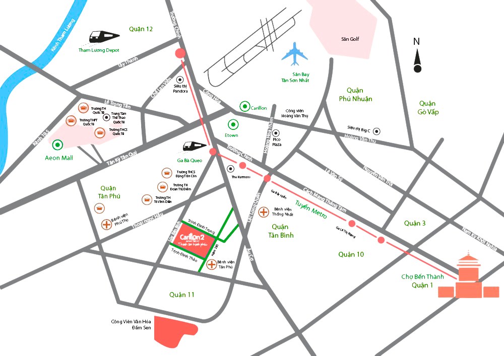 Sơ đồ vị tr&iacute; v&agrave; kết nối v&ugrave;ng dự &aacute;n Carillon 2 (Chung cư Đặng Th&agrave;nh)